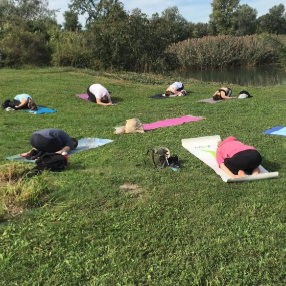restorative pose in the fresh air childs pose