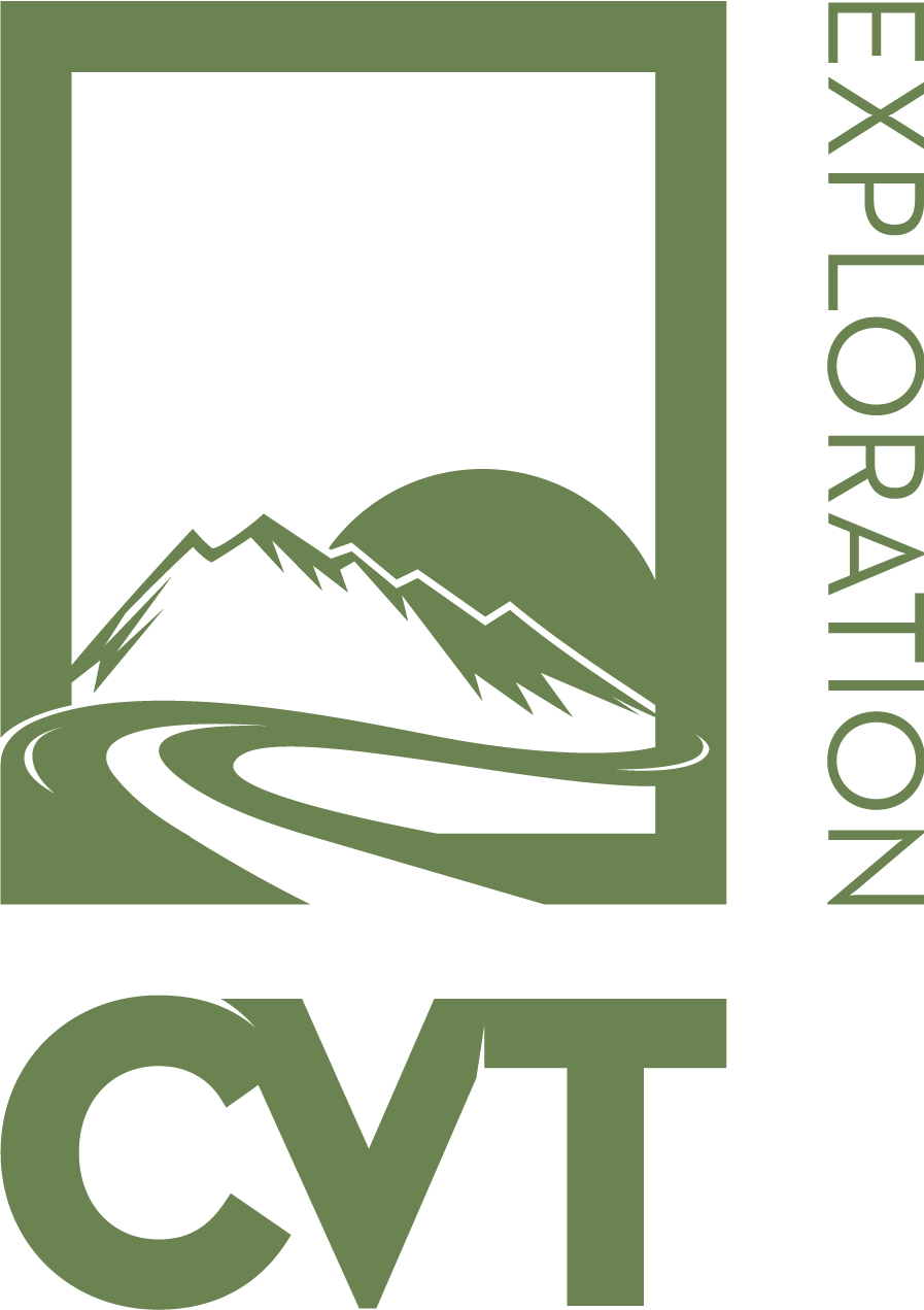 The logo for cvt exploration shows a mountain and a river.