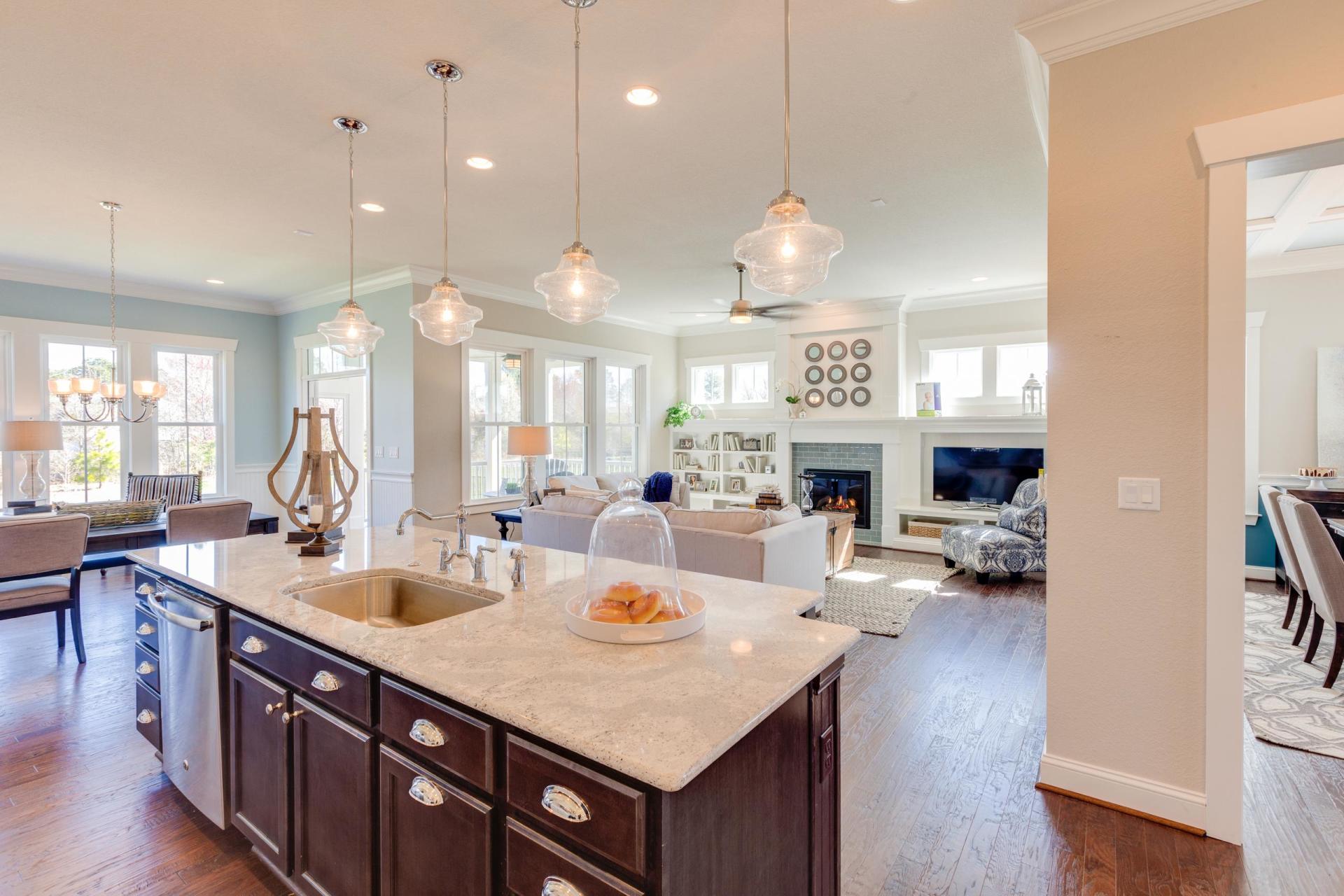 Elegant kitchen and living area  | Living Spaces Gallery | Stephen Alexander Homes | Chesapeake, VA