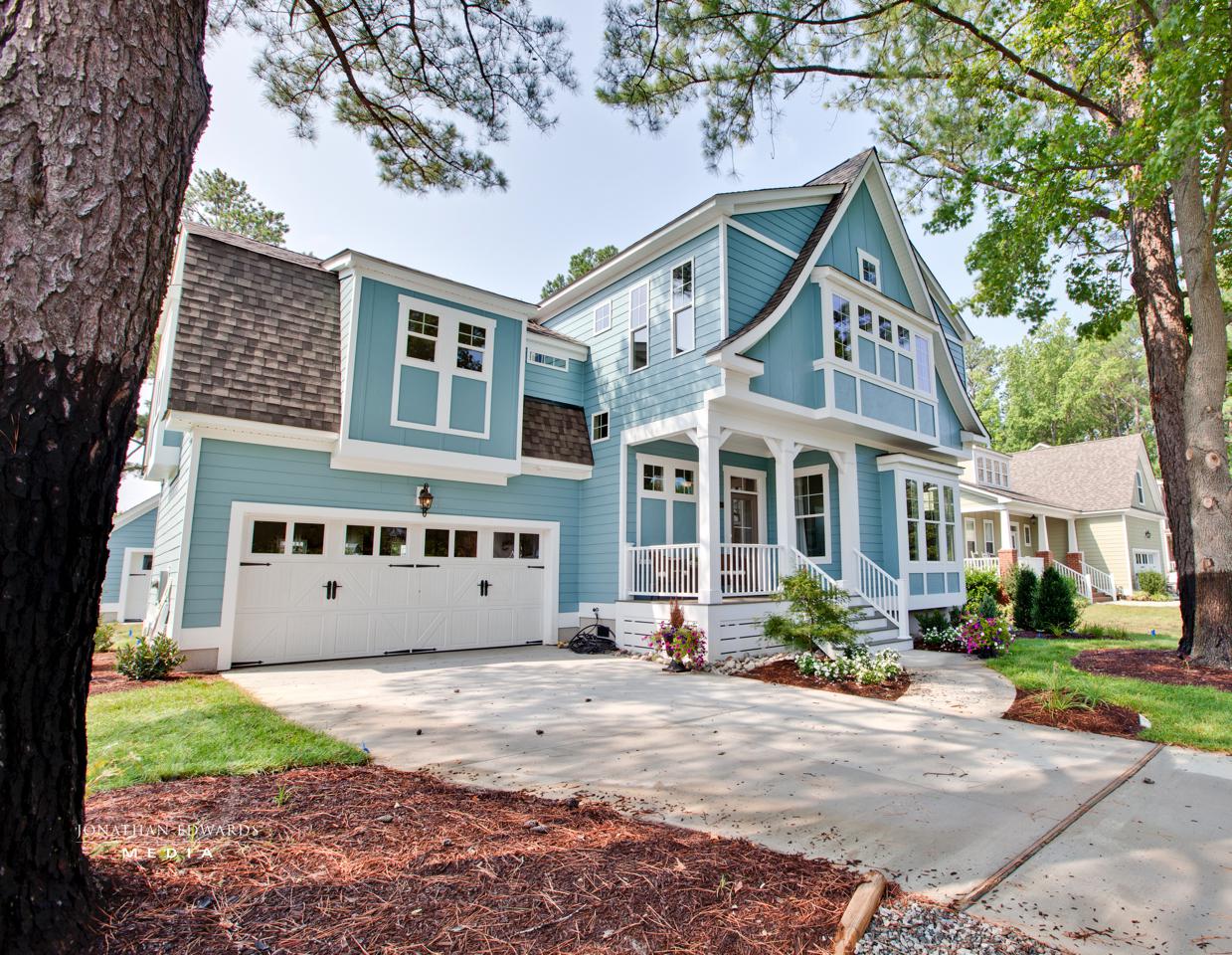 Exterior of elegant blue home | Exterior Gallery | Stephen Alexander Homes | Chesapeake, VA