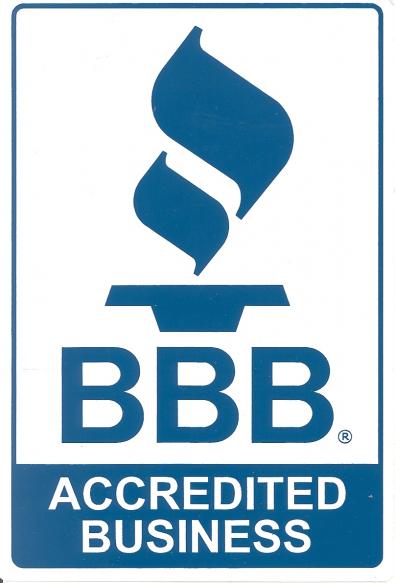 BBB Accredited Business logo with blue torch icon and text on white background