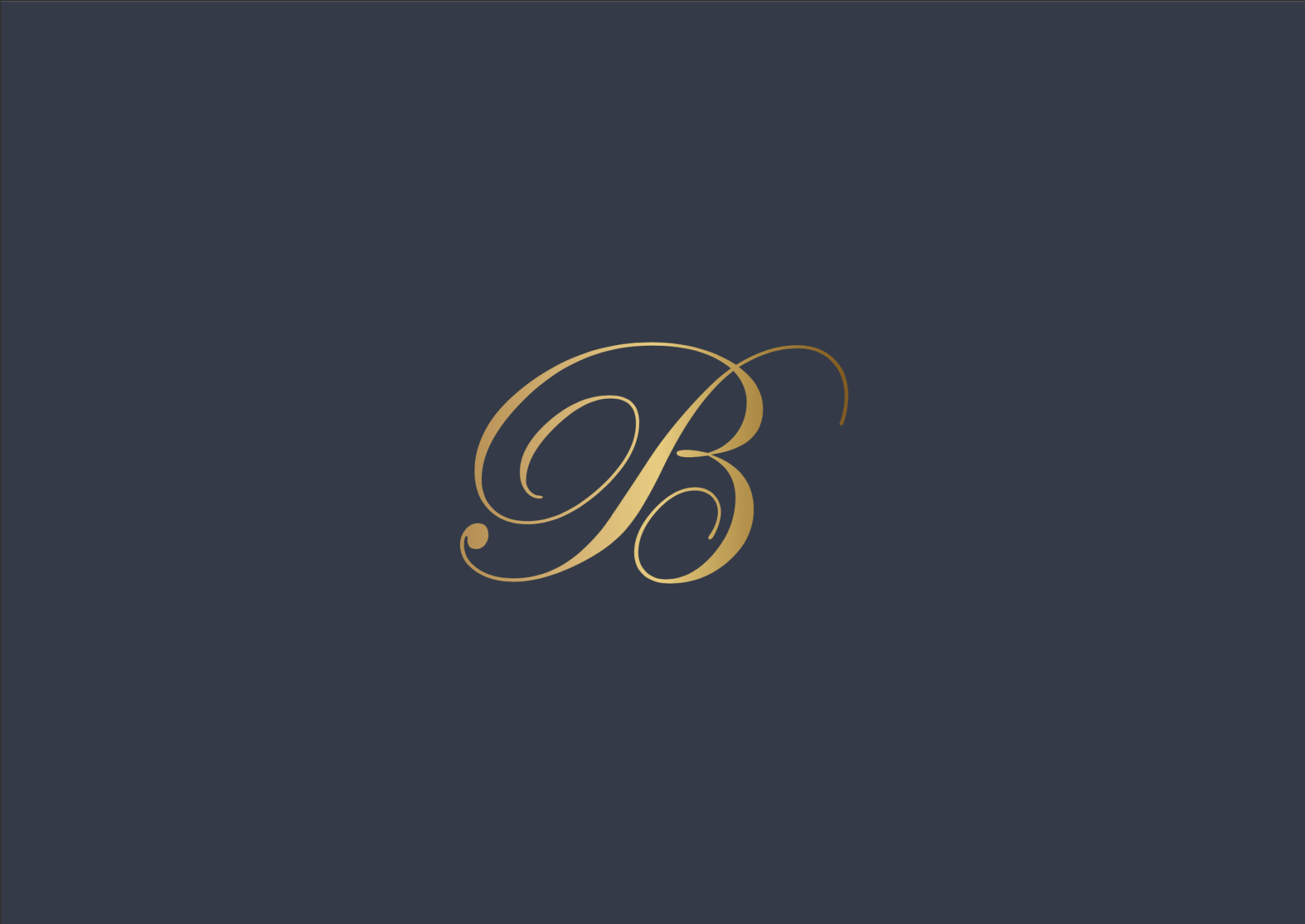 Gold cursive letter B centered on a dark navy background.