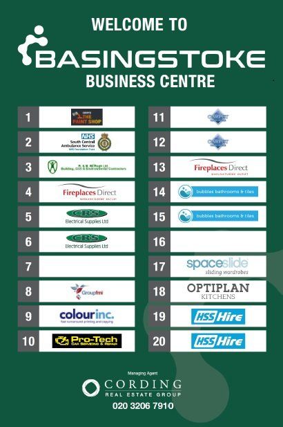 New Basingstoke Business Centre signage Basingstoke Business Centre tenants board