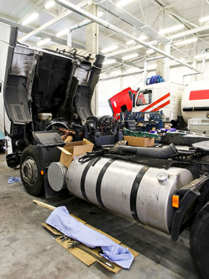 working on broken 18 wheeler