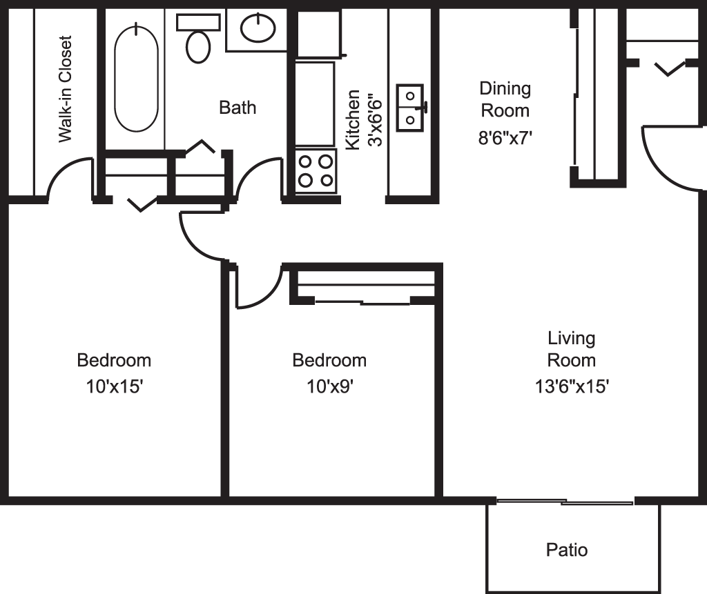 Birch floor plan, 1 bedroom 1 bathroom