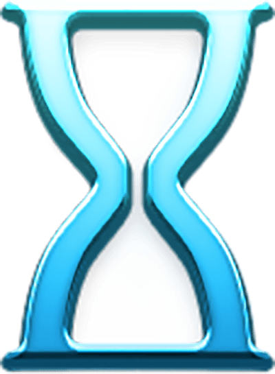 the Cronus Global logo icon is A blue hourglass is on a white background.