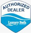 Authorized dealer badge for Luxury Bath in blue and white