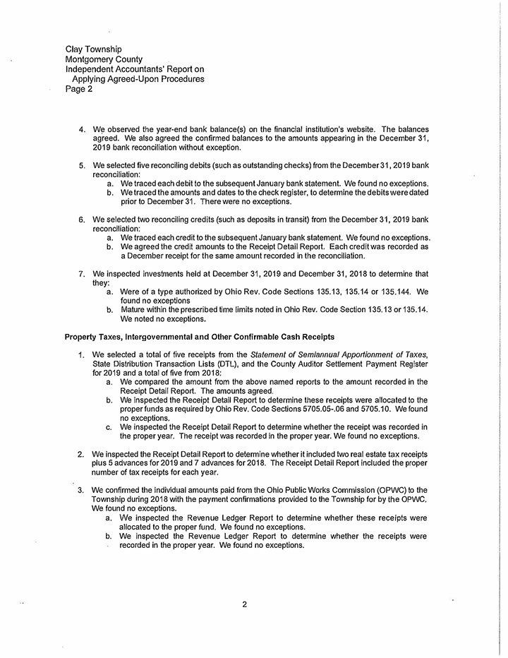 Document page from Clay Township, reporting on tax information.