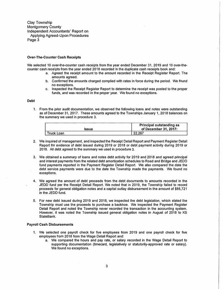 Document detailing financial audit findings for Montgomery County, focusing on receipts and payroll.