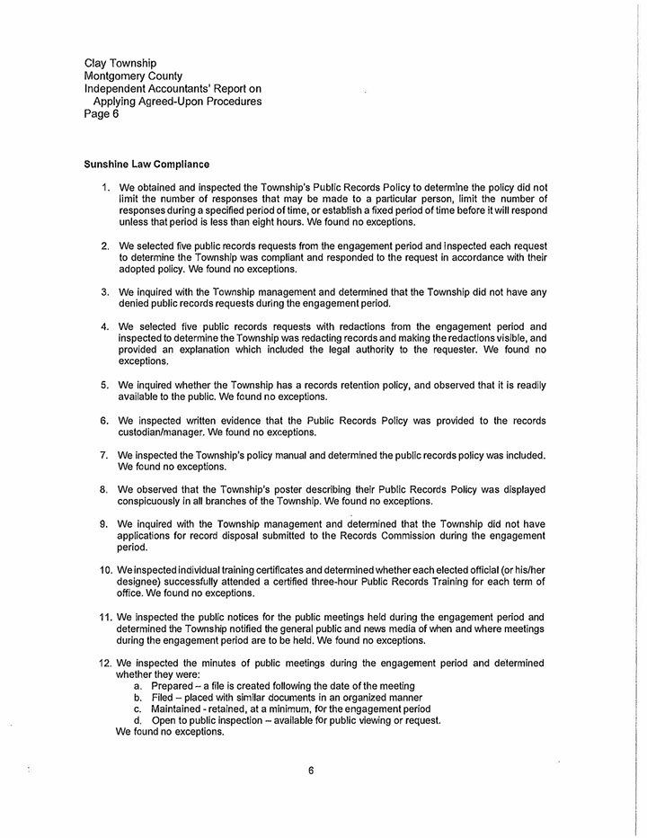 Document: Report about Township's Public Records Act, detailing findings and compliance with regulations.
