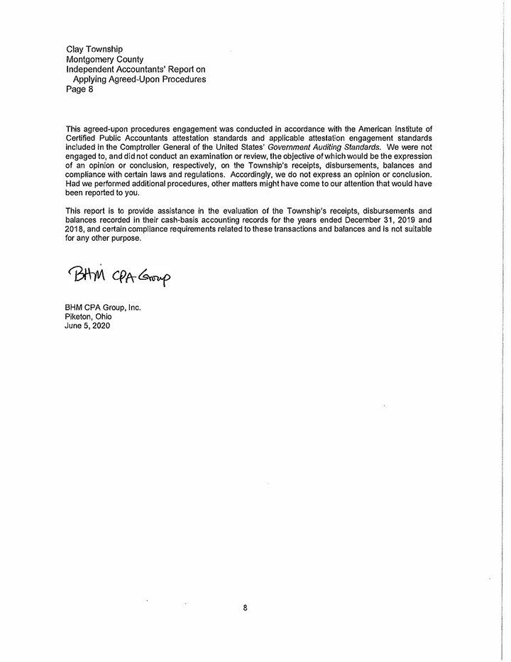 Letterhead and text from a CPA firm for a governmental organization.