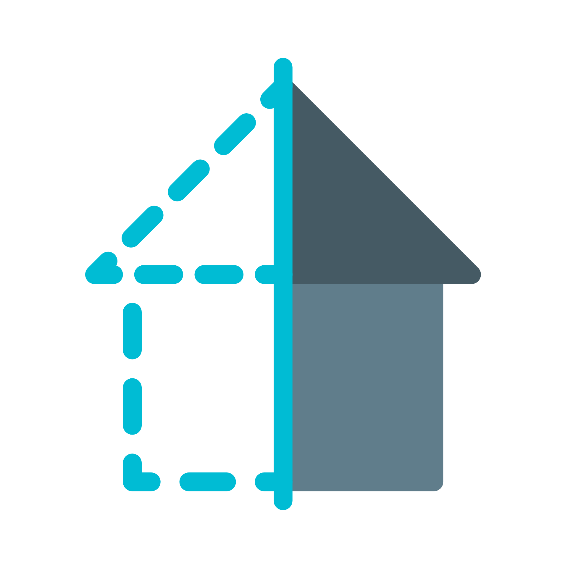 An icon of a house with a roof that is cut in half.