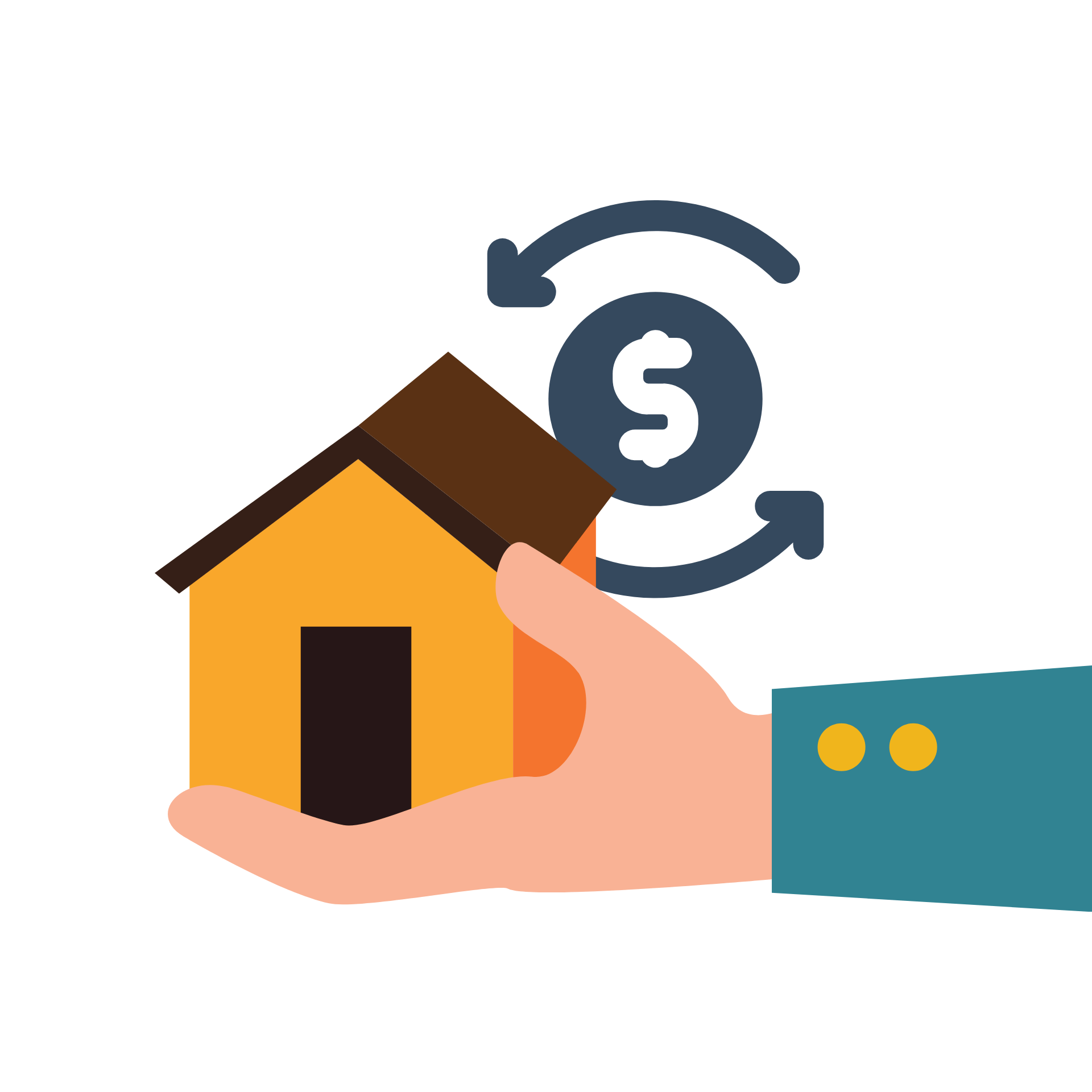 A hand is holding a small house with a dollar sign around it.