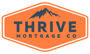 A logo for thrive mortgage co. with a mountain in the background.
