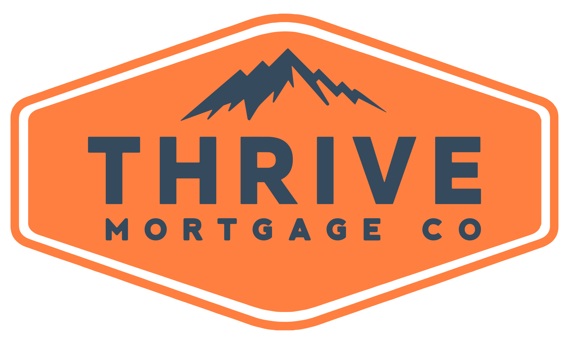 A logo for thrive mortgage co. with a mountain in the background.