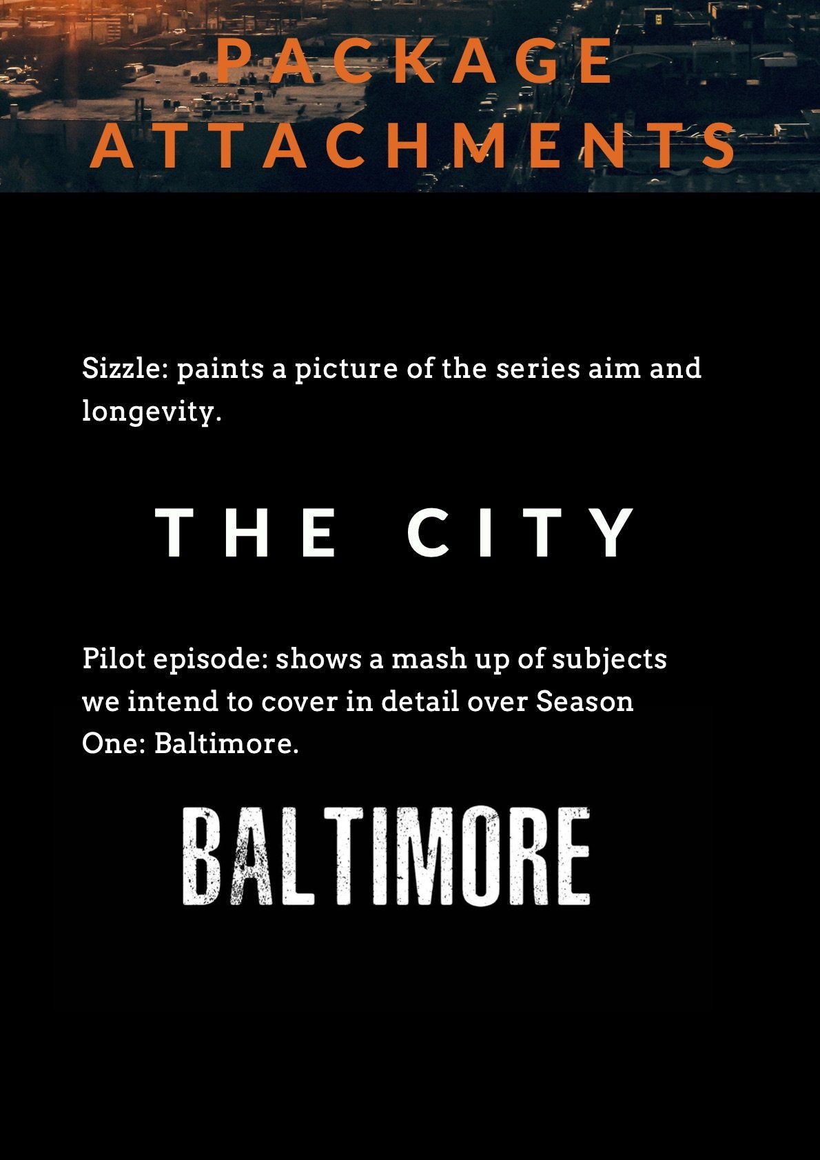 a poster for package attachments the city baltimore