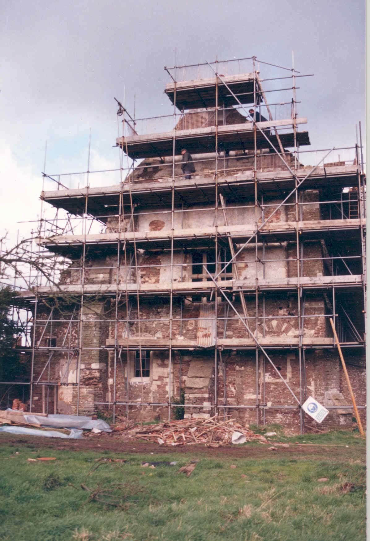 Acton Court with scaffolding around it