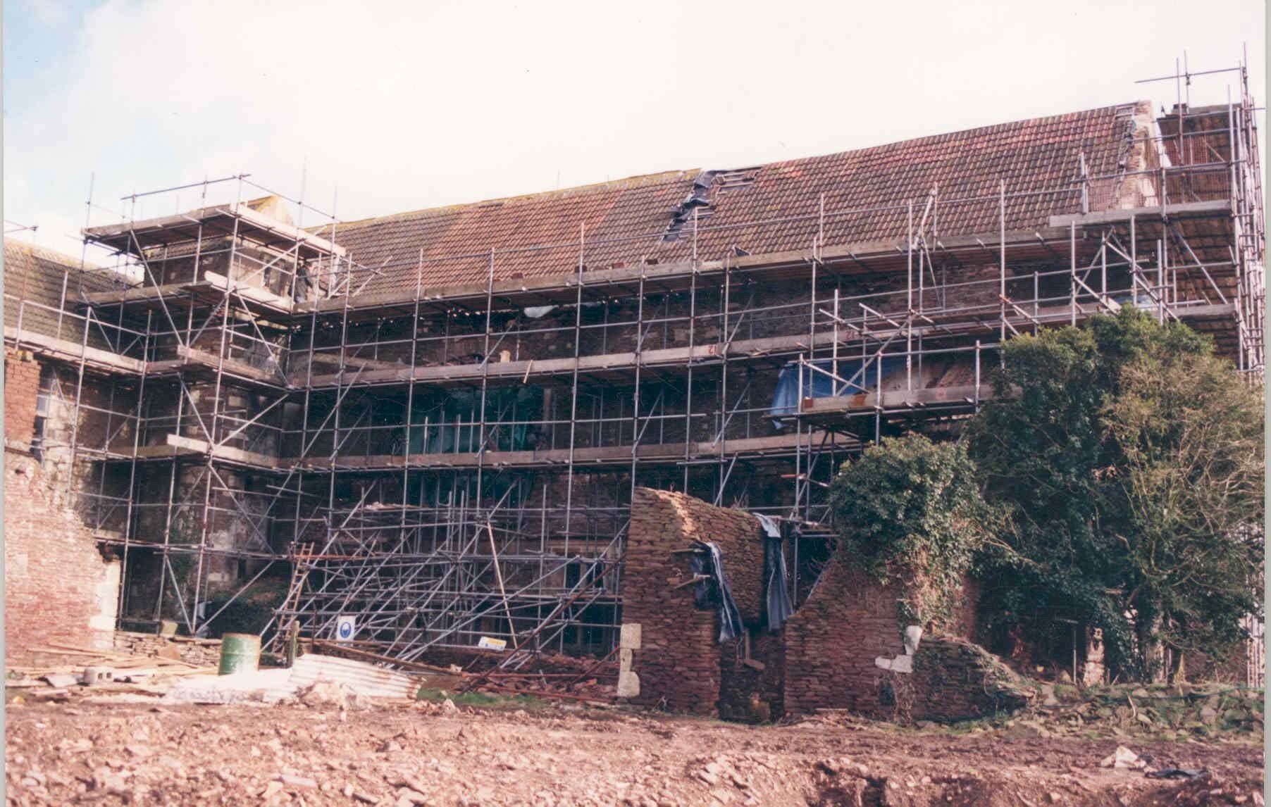  Acton Court with scaffolding around it