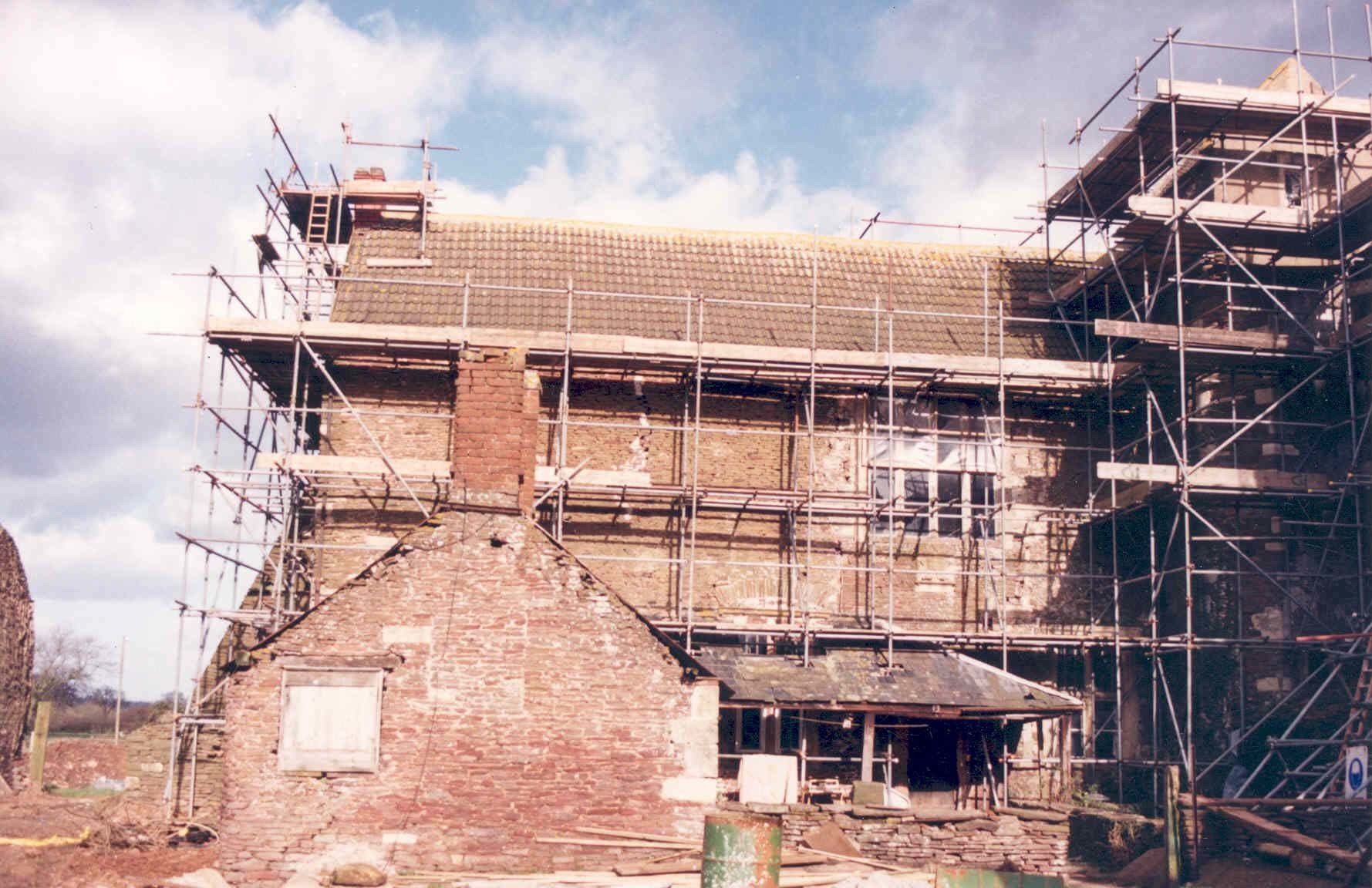 Acton Court with scaffolding around it
