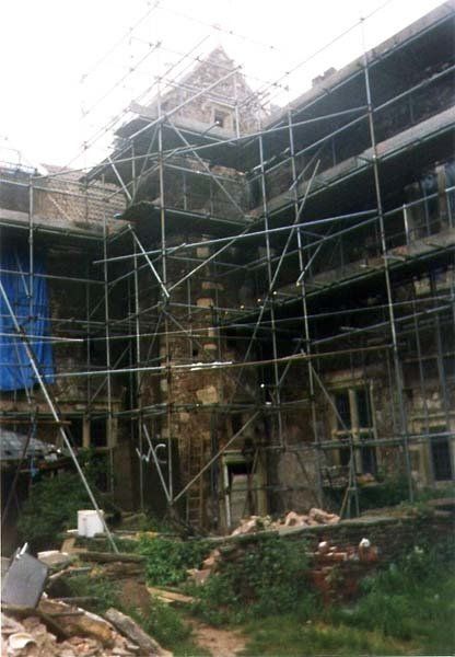 Acton Court with scaffolding around it