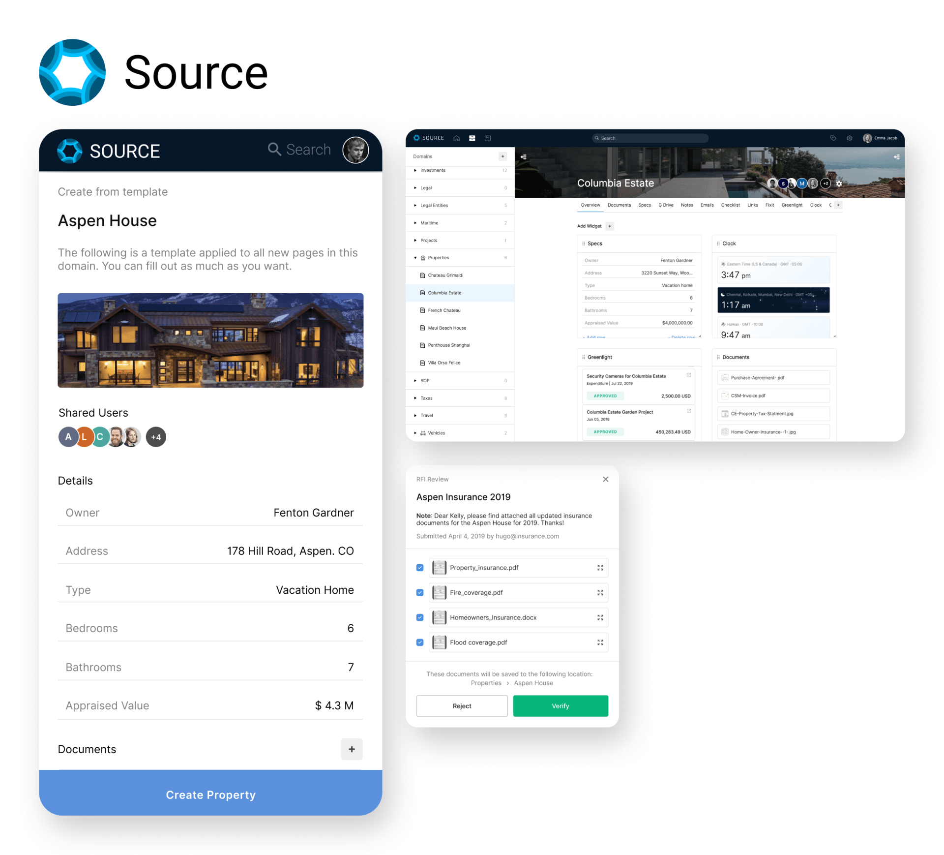 Source logo with mobile app and desktop dashboard screenshots on a white background