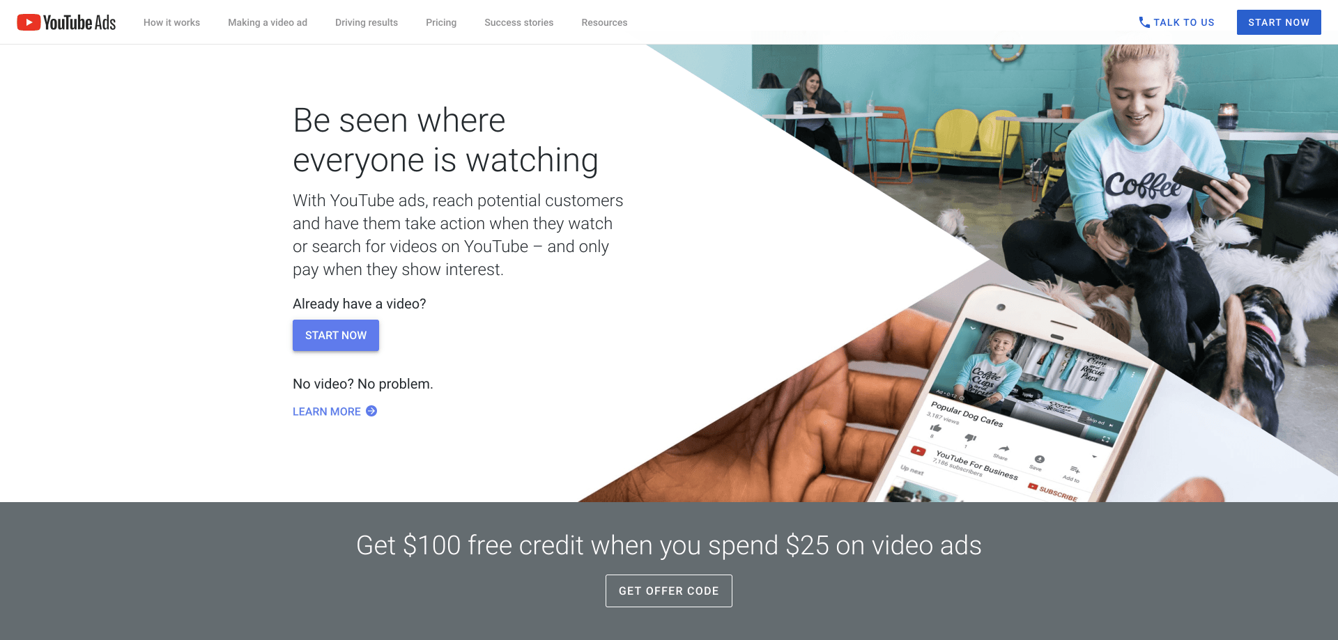 Website hero banner showing a smiling caregiver with an elderly woman and a mobile app interface to the right
