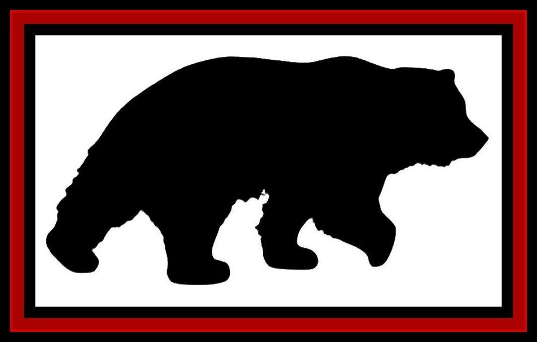 Bear Metal Wall Art Black bear silhouette inside a red-bordered white rectangle