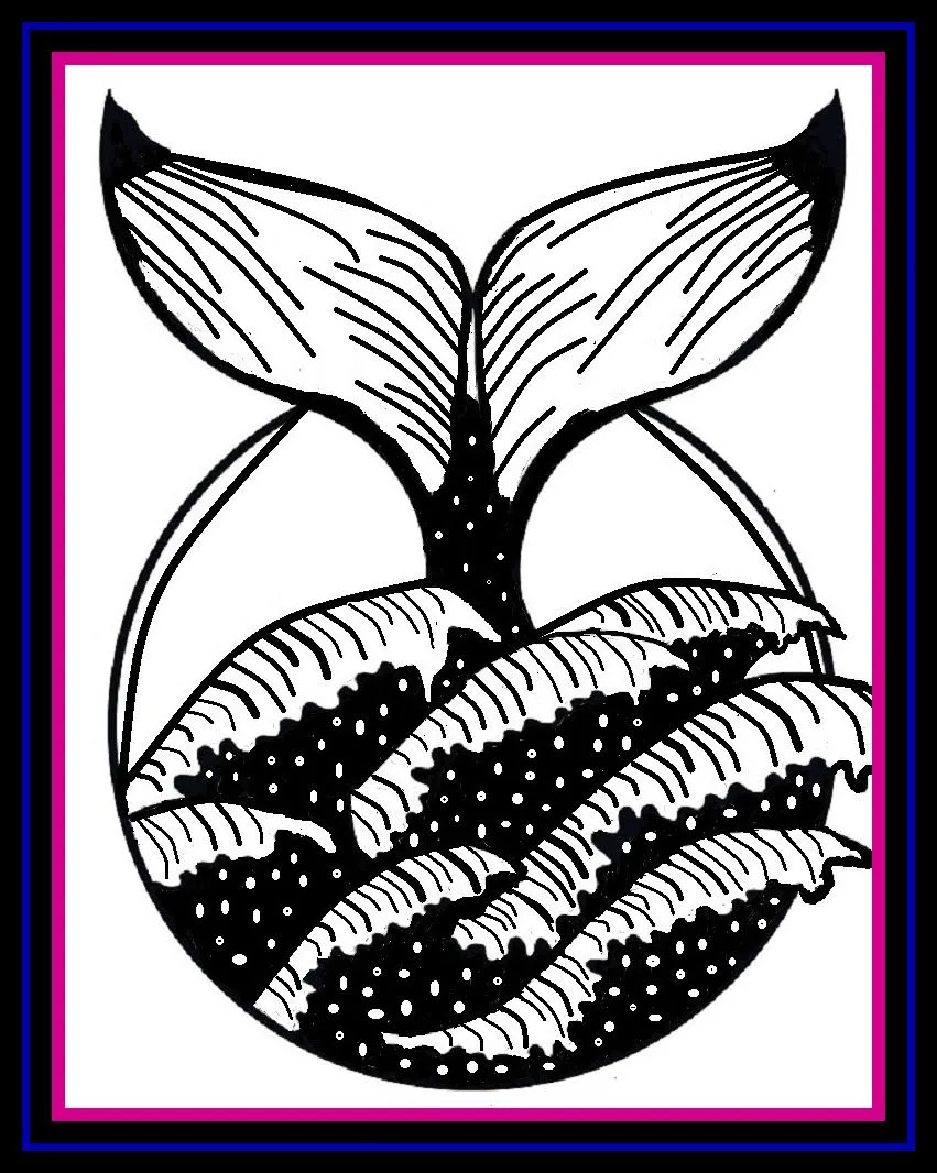 Black-and-white emblem of a whale tail above a coiled rope or net within a circle and border