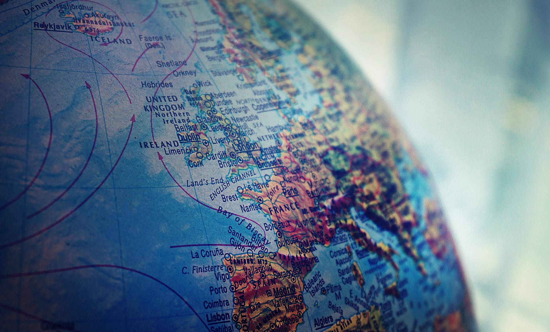 A slightly blurred image of a globe, with Europe as the main part showing.