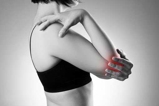 Woman with elbow pain — Jersey City, NJ — Pain and Disability Institute Woman with elbow pain — Jersey City, NJ — Pain and Disability Institute