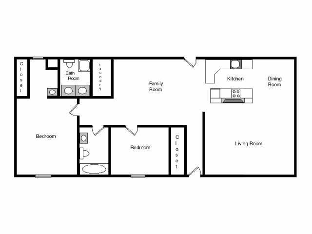 2 bed 1 bath floor plan