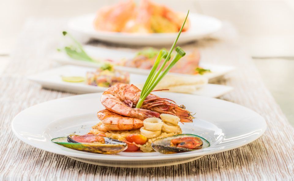 plate with seafood appetizers