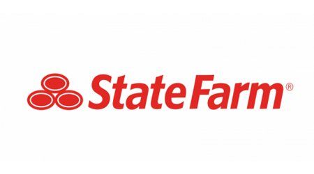 the state farm logo is red and white on a white background .