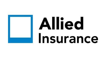 the allied insurance logo has a blue square in the middle of it .
