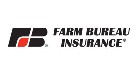 the farm bureau insurance logo is black and red on a white background .