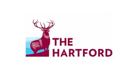 the hartford logo has a deer standing on top of a hill .