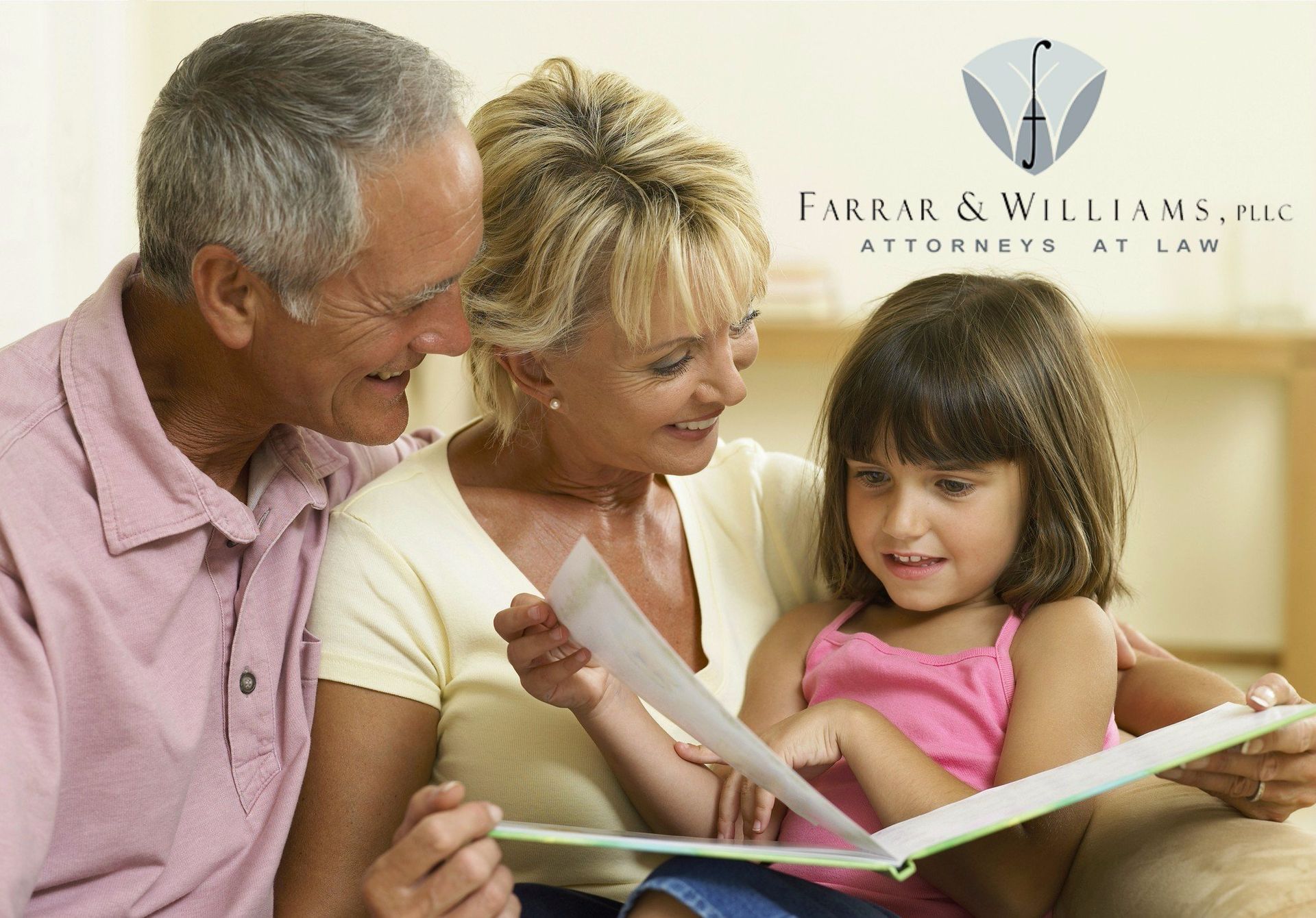 A little girl is reading a book to her grandparents