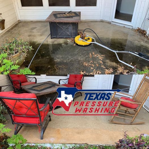 Concrete patio pressure wash before and after houston