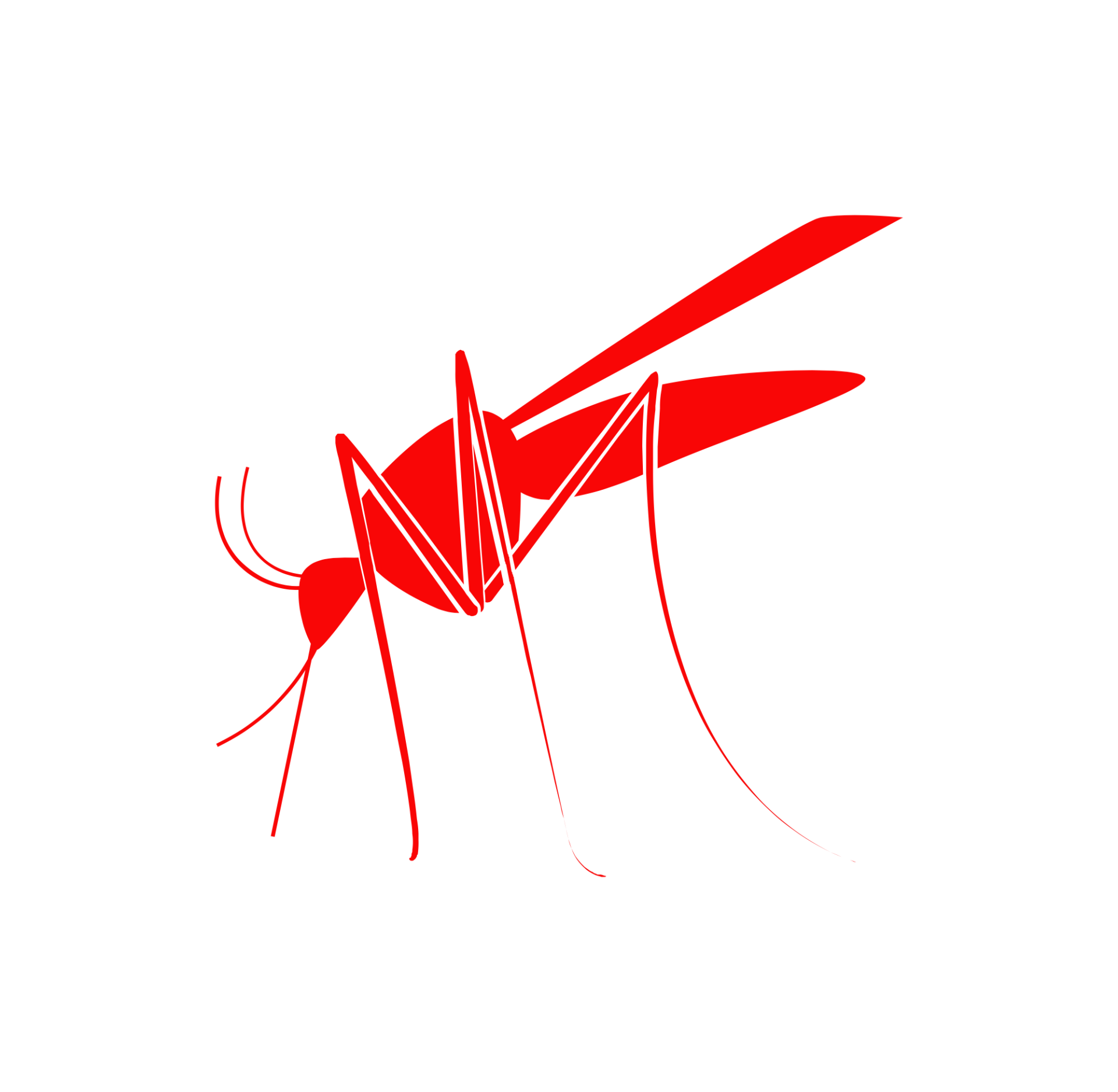 A red mosquito is flying in the air on a white background.