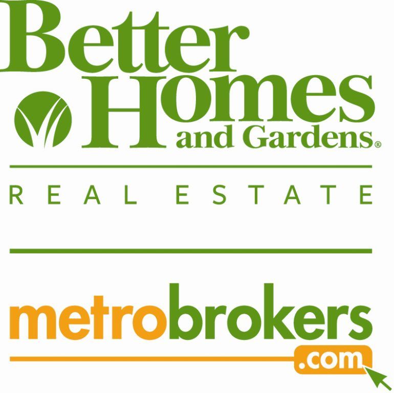 The logos for better homes and gardens real estate and metrobrokers.com