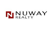 The logo for nuway realty is red and black on a white background.