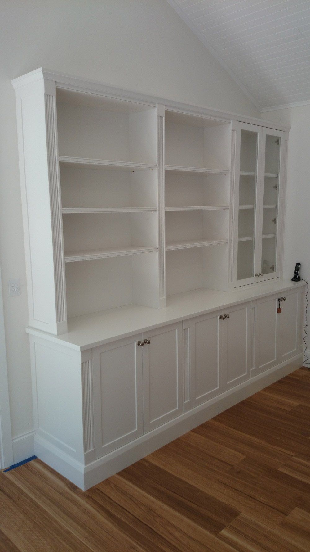 Wooden Cabinet With Glass Door — Cabinetry Solutions in Balaclava NSW