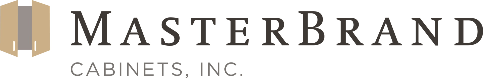 MasterBrand Cabinets, Inc. logo with tan cabinet icon and black text on a white background