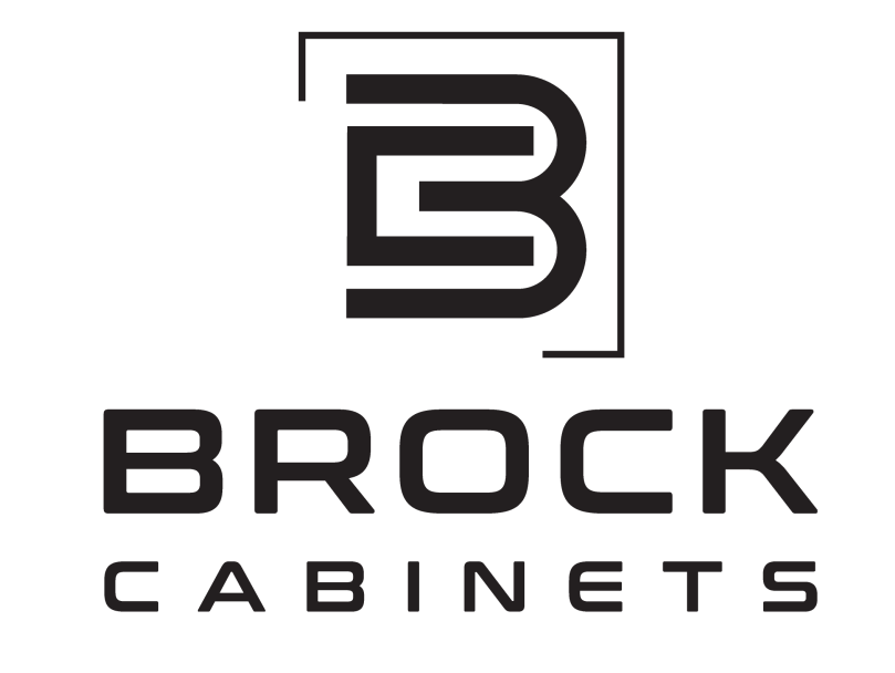 Brock Cabinets logo with stylized black “B” monogram and the words “BROCK CABINETS” underneath