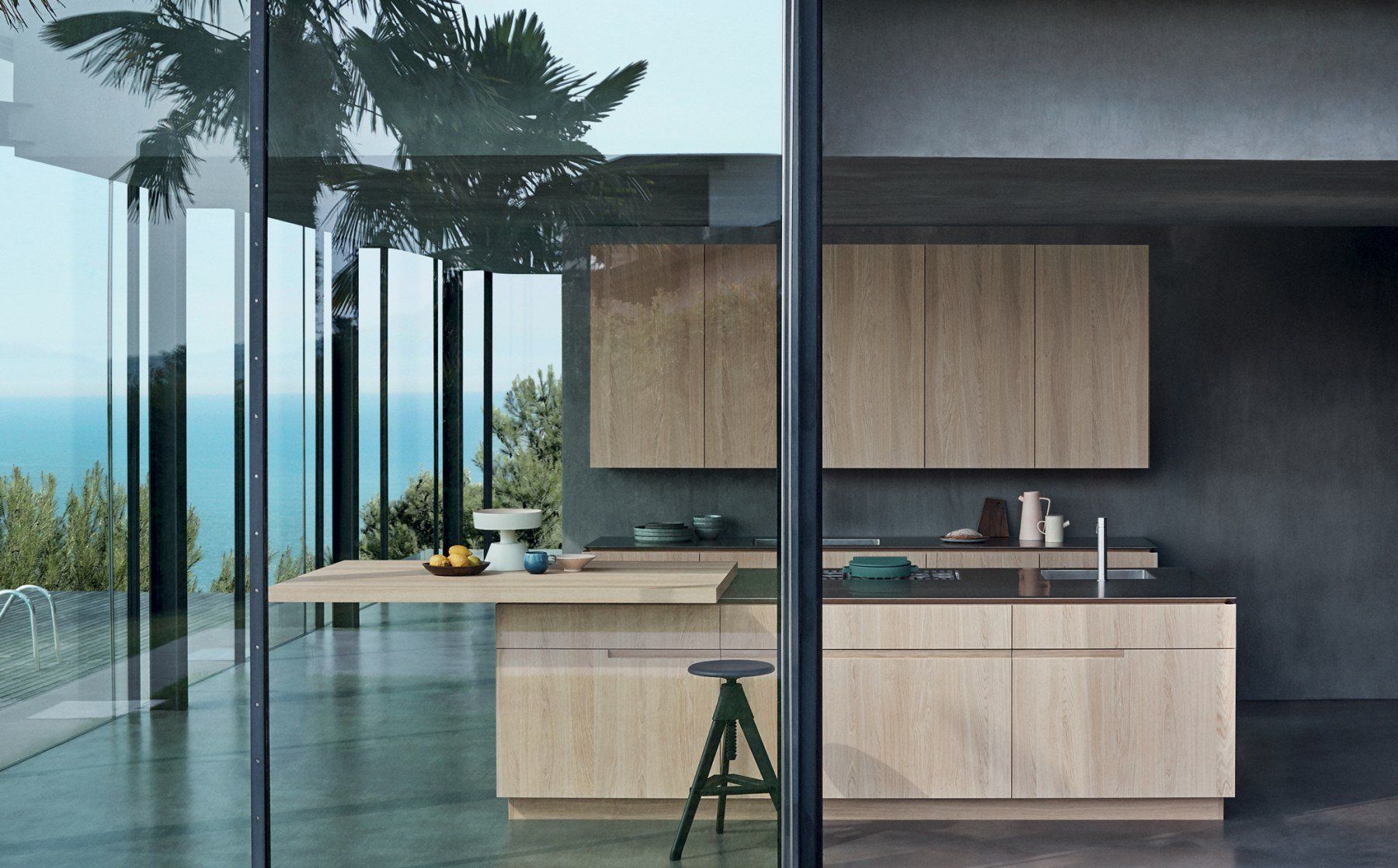 cucina in legno con penisola
