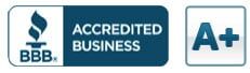 BBB Accredited Business badge with A+ rating in blue and white.