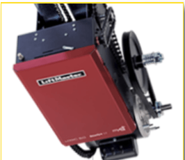 Red industrial machine with black metal components and wheels, shown at an angle on a white background