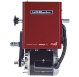 Red LiteMaster LOGIC 50 boiler unit with black components and visible side piping