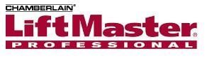 Chamberlain LiftMaster Professional logo with red and white text on a maroon background