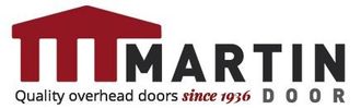 Martin Door logo with maroon stylized door icon and black text, plus tagline “Quality overhead doors since 1936”